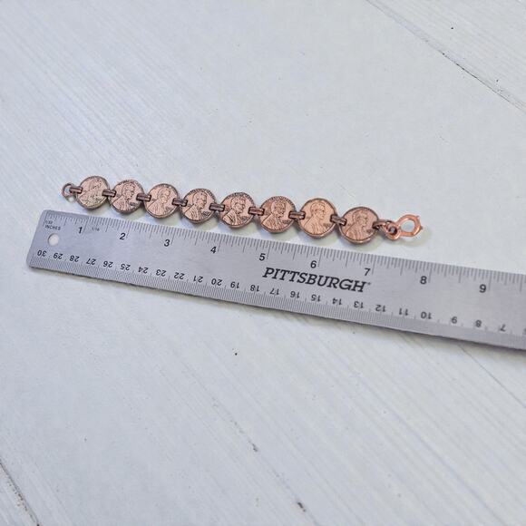 Vintage Lincoln Penny Copper Bracelet 8 Genuine Coins Memorial Oxidized 7.5" - Picture 5 of 5